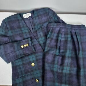 VTG Lord & Taylor Womens Tartan Wool Suit Size 6P Jacket Skirt Academia Preppy